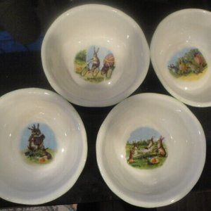 4 WILLIAMS SONOMA EASTER STORY TIME SOUP CEREAL BOWLS BUNNIES RABBITS 2012